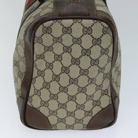 GUCCI GG Canvas Web Sherry Line Hand Bag PVC Beige Green Red Auth 73093 - Picture 3 of 16